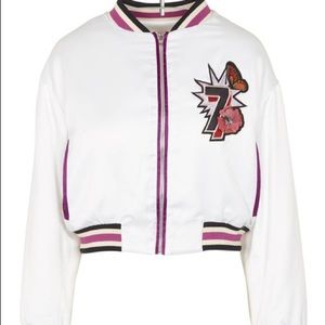 MAJE Peacock Embroidered Bomber Jacket In White